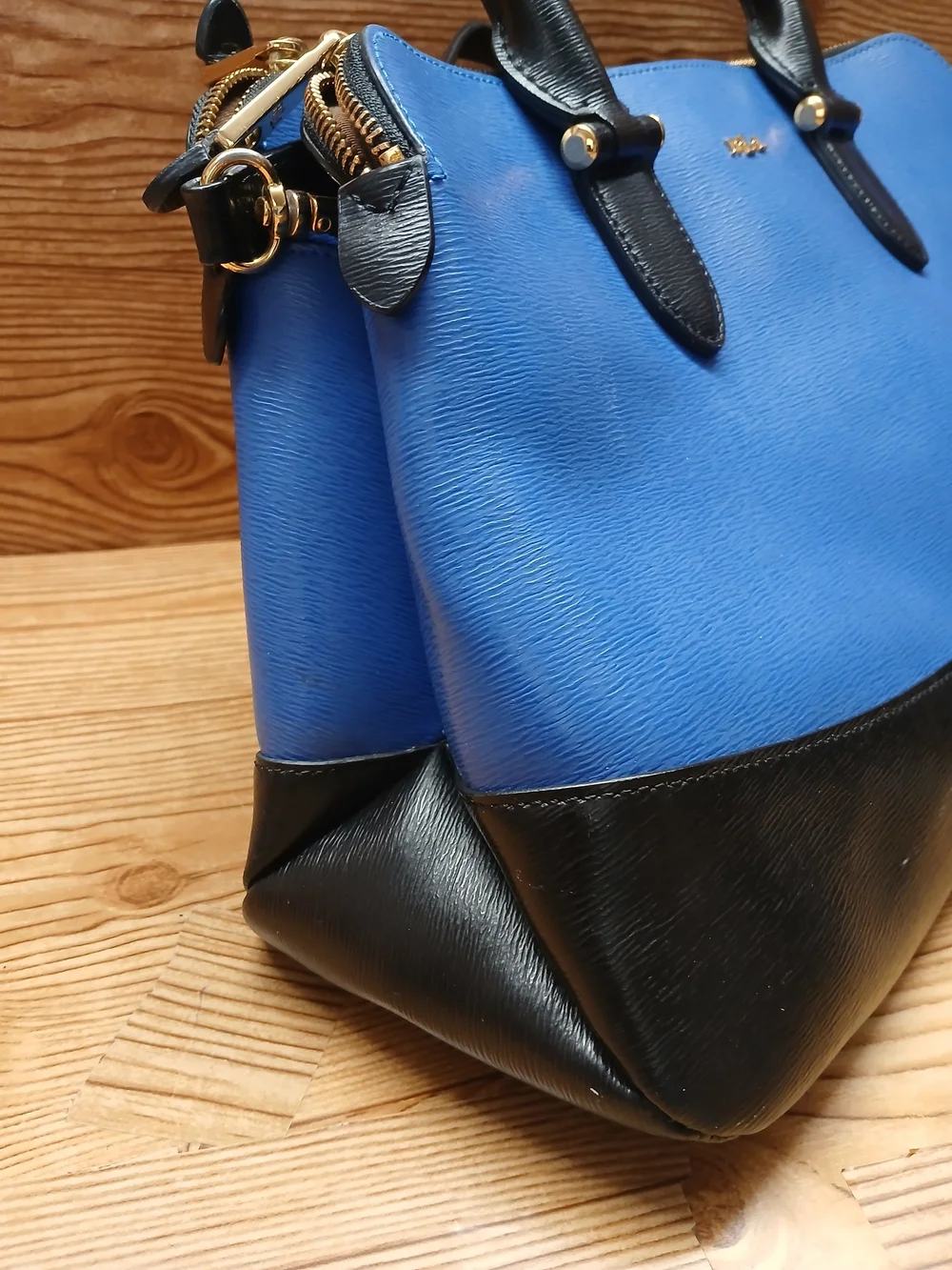 Lauren Ralph Lauren Blue and Black Leather Satchel